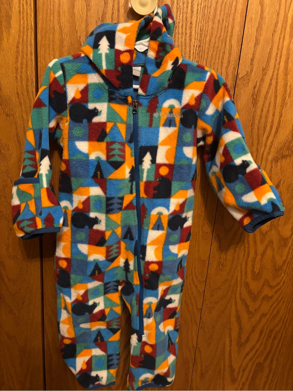 Columbia Blue, Orange and Teal Geometric Fleece Romper